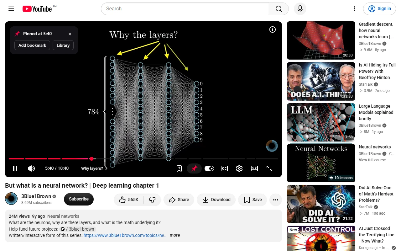 A YouTube video with the PinTube pin button in the player controls and a “Pinned at 5:40” confirmation.